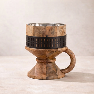 Modern Wooden Incense <b>Burner</b> Featuring Sculpted Pedestal Base <b>Side</b> Handle Black Cutout Metal Band Detail Use For Home Fragrance - Product Image 6