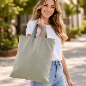 Tela de lona de algodón reutilizable con logotipo personalizado, bolso de compras de algodón de color teñido, ecológico, venta al por mayor - Product Image 4