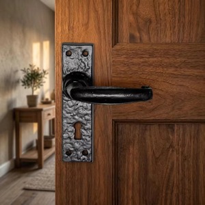 Poignée de porte en fer robuste et moderne la plus vendue, plaque texturée pour porte d'entrée de chambre, orientation ambidextre, installation facile - Product Image 3