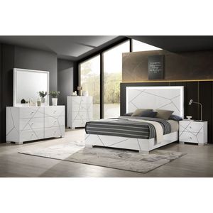 Cassettiera Contemporanea a Sei Cassetti con Accenti Geometrici Audaci, Finitura Bianca Lucida Impeccabile, Mobili in Legno - Product Image 5