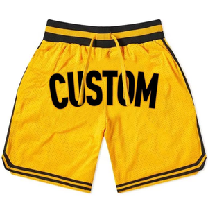 Custom <b>Yellow</b> Mesh Basketball <b>Shorts</b> <b>Men's</b> Breathable Polyester Drawstring Sporty Design Back Logo Printed - Product Image 1