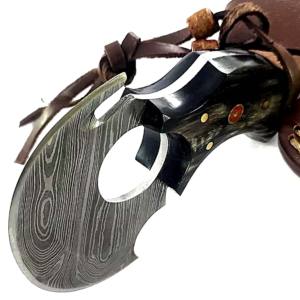 Couteau Ulu Alaskan à lame fixe en acier Damas, couteaux de cuisine avec étui en cuir - Product Image 4