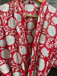 Bata Kimono de Algodón Transpirable para Mujer, con Cuello en V y Estampado Floral Rojo, Ligera, para Verano, Ropa de Estar por Casa o Playa - Product Image 5