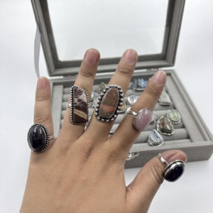 Factory Wholesale Brass <b>Silver</b> Plated Bezel Setting Cocktail <b>Rings</b> Gemstone Fashion Jewelry Assorted <b>Ring</b> <b>Set</b> - Product Image 1
