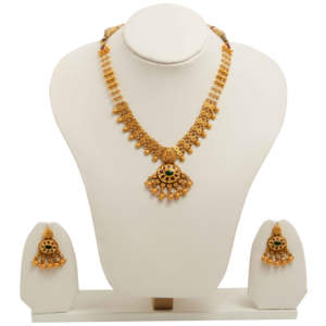 Gold Plated Kundan <b>Necklace</b> <b>Set</b> with Pearl Chain Pendant Green Red Stones Traditional <b>Indian</b> Wedding Jewelry - Product Image 1