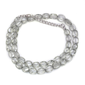 Collier de perles ovales facettées en améthyste verte 100% naturelle, en argent sterling 925, fait main, bijoux en pierres précieuses, 15,5 pouces de long, pour soirée - Product Image 1