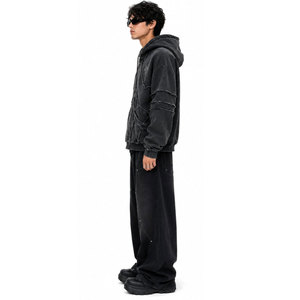 Sudadera con capucha para hombre, 100% algodón, con cremallera, de alta calidad, la más vendida, informal, para invierno, con bolsillo y hombros caídos, diseño liso - Product Image 4