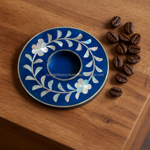 Ensemble de sous-verres faits à la main en os et nacre – Design floral, soucoupe ronde pour tasse à thé, pour la décoration de la maison - Product Image 2