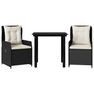 Set da Pranzo da Giardino in Rattan Nero per 2 Persone, Resistente alle Intemperie, Design Contemporaneo - Product Image 2