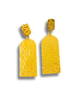 Hammered Brass <b>Gold</b> Plated Rectangular <b>Dangle</b> <b>Earrings</b> for Women Party Occasion - Product Image 3