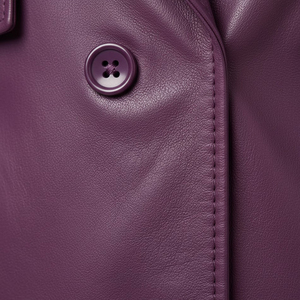 Elegant <b>Purple</b> Real Leather Windproof Breathable <b>Trench</b> <b>Coat</b> Long Length Turn-down Collar Zipper Closure Winter Unisex Outerwear - Product Image 6