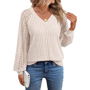 2025 2025 femmes à manches longues col en v chandails automne dentelle hauts décontracté affaires habillé hiver tunique Blouses automne hiver mode - Product Image 3
