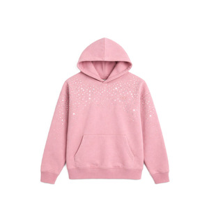 เสื้อฮู้ดดี้ประดับเพชรเทียมสำหรับผู้ชาย ผ้าฝ้ายฟลีซ สตรีทแวร์ แต่งดีเทลวิบวับ รับทำโลโก้ ทรงโอเวอร์ไซส์ ขายส่ง MOQ ต่ำ - Product Image 2