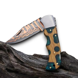 Navaja Plegable de Acero Damasco Forjada a Mano, Soporte OEM/ODM, Personalizable, para Caza, Camping, EDC, Uso General, con Punta de Gota - Product Image 1