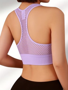 High <b>Support</b> Seamless Racerback Sports Bra Breathable Openwork Fishnet Back Gym Workout <b>Crop</b> <b>Top</b> Women Athletic Yoga Tank - Product Image 2