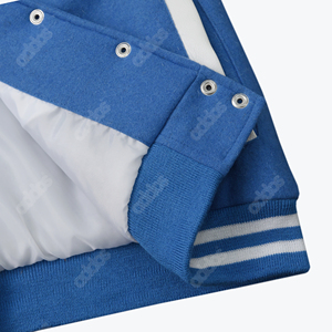 Veste universitaire personnalisée pour femme, corps en laine bleu ciel et manches en cuir PU blanc, veste de baseball universitaire brodée pour femme - Product Image 6