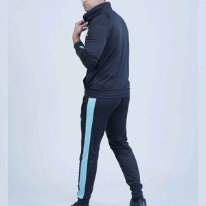Survêtement pour homme noir et bleu à blocs de couleur, fermeture éclair intégrale, col montant, coupe classique, tenue sportive d'automne avec poches latérales - Product Image 4