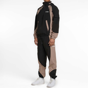 Conjunto Deportivo con Capucha para Hombre, Diseño Color Block, Manga Larga, Cierre Frontal con Cremallera, Bolsillos, Transpirable, Ropa Deportiva para Otoño - Product Image 1