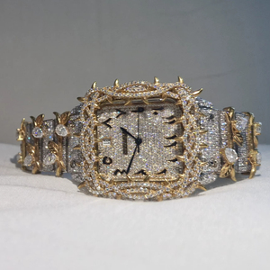 Montre à quartz carrée en acier inoxydable style Hip Hop, montre de luxe Thorn Iced VVS, Reloj UK - Product Image 1