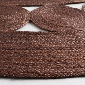 Tapis rond en jute à motif géométrique, style farmhouse tressé, avec envers antidérapant en caoutchouc, à poils fins, pour salle à manger - Product Image 6