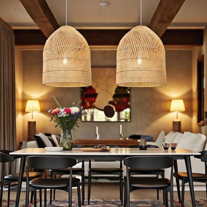 <b>Geometric</b> Rattan Hanging Lamp <b>Shade</b> Artisan Handcrafted Bamboo Pendant <b>Light</b> for Contemporary Home Lighting - Product Image 6