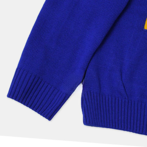 Cardigan en tricot bleu et jaune pour homme, col en V, manches longues, fermeture boutonnée, style automne, avec logo personnalisé sur le devant - Product Image 5