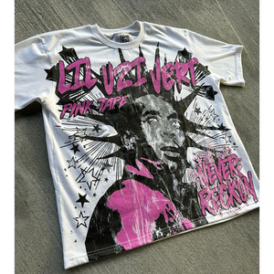 T-shirt graphique Lil Uzi <span class=keywords><strong>Vert</strong></span> Pink Tape Never Reckon blanc surdimensionné, style streetwear hip-hop, unisexe - Product Image 4