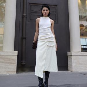 Camisa Larga sin Mangas para Mujer, Sexy, Estructurada, Cuello Tipo Capucha, Elástica en 4 Direcciones, Transpirable, Antiarrugas, Mezcla de Poliéster y Algodón - Product Image 3