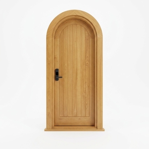 Porte intérieure traditionnelle en bois massif cintrée, finition décorative, battante manuelle, pour entrée - Product Image 1