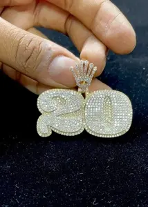 Colgante de Diamante Moissanite Tishya Número 20 para Mujer, Plata de Ley 925, Chapado en Oro, Estilo Hip Hop, Joyería con Incrustaciones de Diamantes - Product Image 3