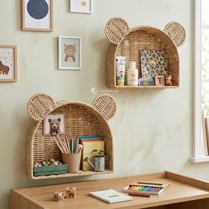 Woven Wall <b>Shelf</b>, Paper Straw Bear Shaped Hanging <b>Shelf</b>, Nursery <b>Organizer</b> for Books, Toys & Decor - Product Image 6
