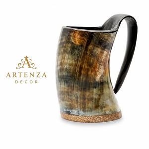 Jarra de Cuerno Vikinga Hecha a Mano, Taza de Cuerno Pulido de Gran Capacidad, Jarra de Cerveza Reutilizable Vintage para Regalo, Fiesta o Uso Doméstico - Product Image 1