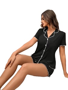 Conjunto de Pijama Casual de Verano 2026 para Mujer, Tejido de Punto, Spandex/Algodón, Ecológico, Transpirable, Sexy, Mangas Cortas, con Cordón Ajustable - Product Image 4