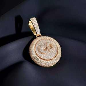 Colgante de Plata de Ley 925 con Letra Burbuja Giratoria Estilo Hip Hop, Chapado en Oro con Moissanita, Joyería Fina para Hombre, Colgante Personalizado con Letra - Product Image 1