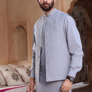 Costume afghan classique pour homme, brun foncé, avec broderie sur les bords, ensemble shalwar kameez traditionnel islamique pour homme, mode bandhgala. - Product Image 3