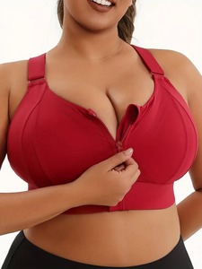 Soutien-gorge de sport pour femme, style simple, fermeture éclair avant, maintien élevé, grandes tailles, bretelles réglables, antibactérien, Spandex/Nylon, Yoga/Course à pied - Product Image 3