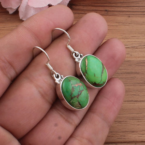 Boucles d'oreilles de luxe en cuivre vert naturel, argent sterling 925, faites à la main, goutte d'eau, pierre précieuse, style bohème, bijoux - Product Image 4