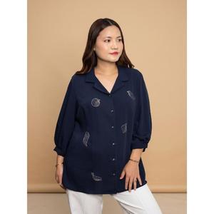 Chemise d'été légère, élégante et de qualité supérieure en crêpe bleu pour femmes, acheter directement auprès du fournisseur - Product Image 1
