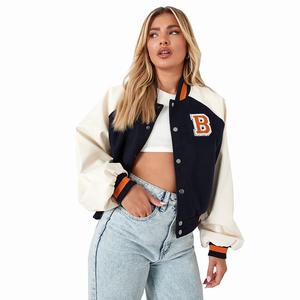 Chaquetas Varsity de lona y lana cómodas y extragrandes para invierno, personalizadas para mujer, con estampado frontal transpirable, a prueba de viento y de secado rápido, de algodón. - Product Image 1