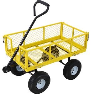 Carretilla de Jardín de Acero Amarillo con Capacidad para 550 lb y 3 Pies Cúbicos, con Laterales de Malla Extraíbles para Remolques Agrícolas - Product Image 1