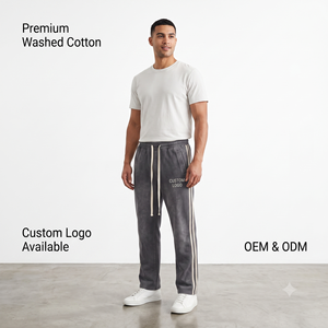 Men's Lightweight Washed Canvas Sweatpants Custom Logo <b>Straight</b> <b>Leg</b> Eco-Friendly <b>Track</b> <b>Pants</b> OEM ODM Wholesale Clothing - Product Image 6