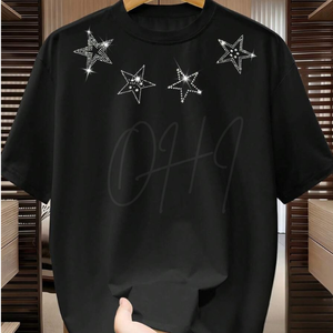 Camiseta Personalizada con Pedrería Negra, 100% Algodón Transpirable, Estilo Urbano Oversize para Hombre y Mujer, OEM/ODM Disponible - Product Image 1