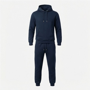 Survêtement à capuche bleu marine pour homme, manches longues, couleur unie, tenue décontractée avec cordon de serrage et poches latérales - Product Image 1