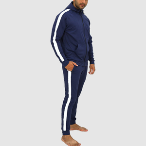 Survêtement à capuche pour homme, bleu marine, veste zippée avec poches latérales et pantalon assorti, style décontracté, automne - Product Image 3