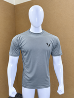 Herenshirt van polyester, grijs, sneldrogend, korte mouwen, O-hals, slim fit, casual, effen kleur, bedrukt logo voorop