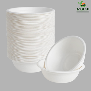 จานและชามแบกาสสีขาว ปราศจากสาร PFAS ทำจากเยื่อชานอ้อย สำหรับร้านอาหารขนาดใหญ่ โรงแรม และร้านสลัด - Product Image 5