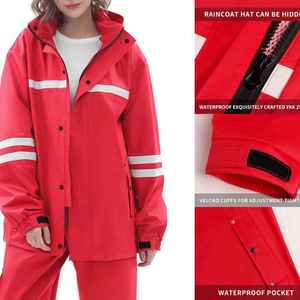 Adult Waterproof Rain Suit Red PU Eco-Friendly Fabric Casual Outdoor Wear for Camping Universal <b>Raincoat</b> Set - Product Image 3