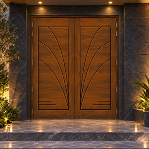 Puertas Dobles de Entrada de Madera Sólida Modernas con Diseño Art Deco, Apertura Abatible, Superficie Acabada para Uso Exterior en Apartamentos/Villas GA-39L - Product Image 5