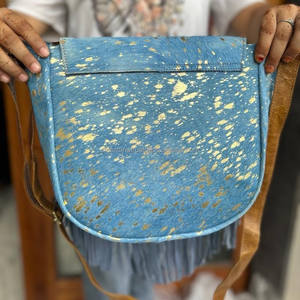 กระเป๋าถือขอบสีฟ้าสีฟ้าของผู้หญิงกระเป๋าขอบสีฟ้าหนังกลับสไตล์ตะวันตกใหม่ - Product Image 5