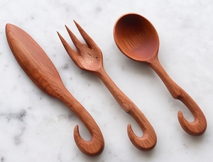Ensemble élégant de couverts en bois, 3 pièces, finition naturelle, parfaits pour la maison, les hôtels et les restaurants. - Product Image 1